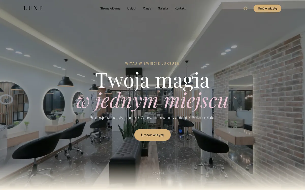 Strona salonu urody LUXE — widok główny