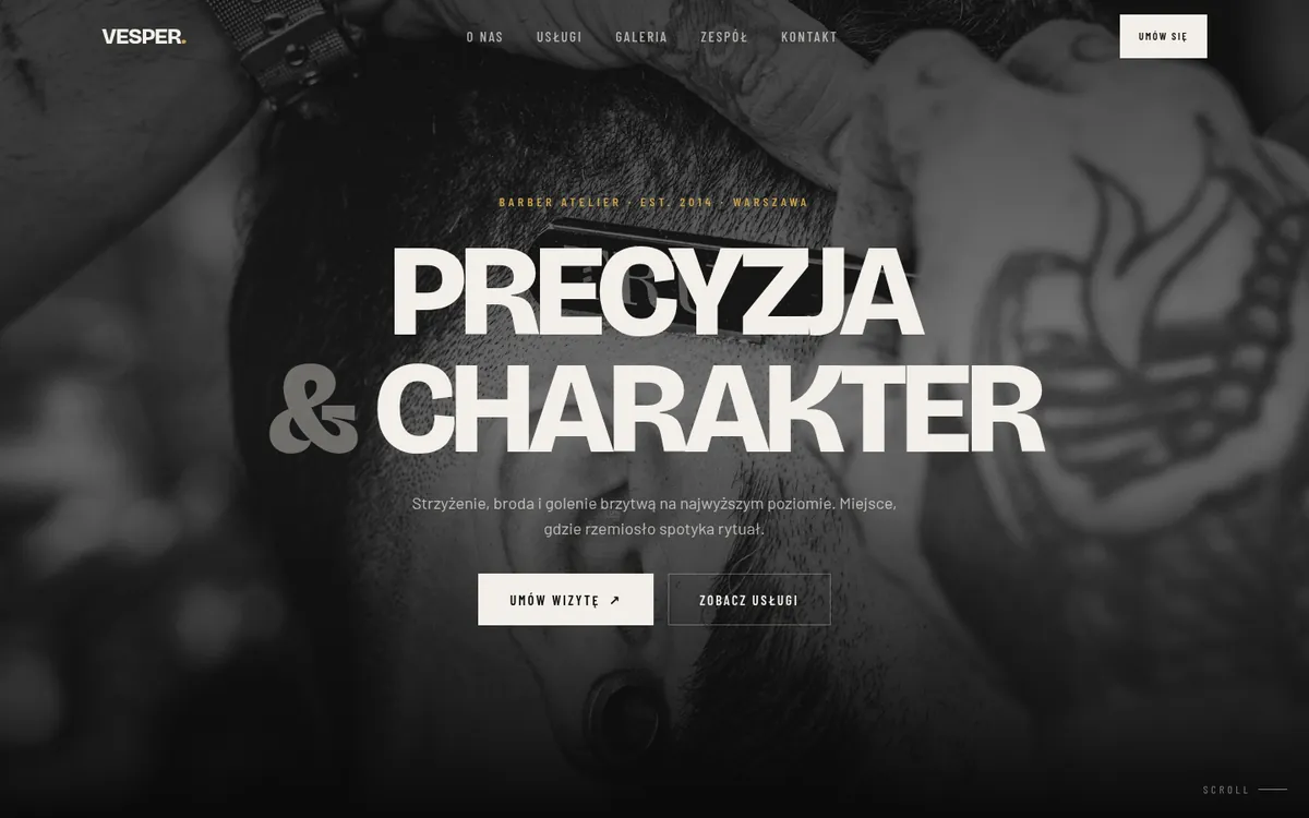 Strona barbershopu VESPER — widok główny